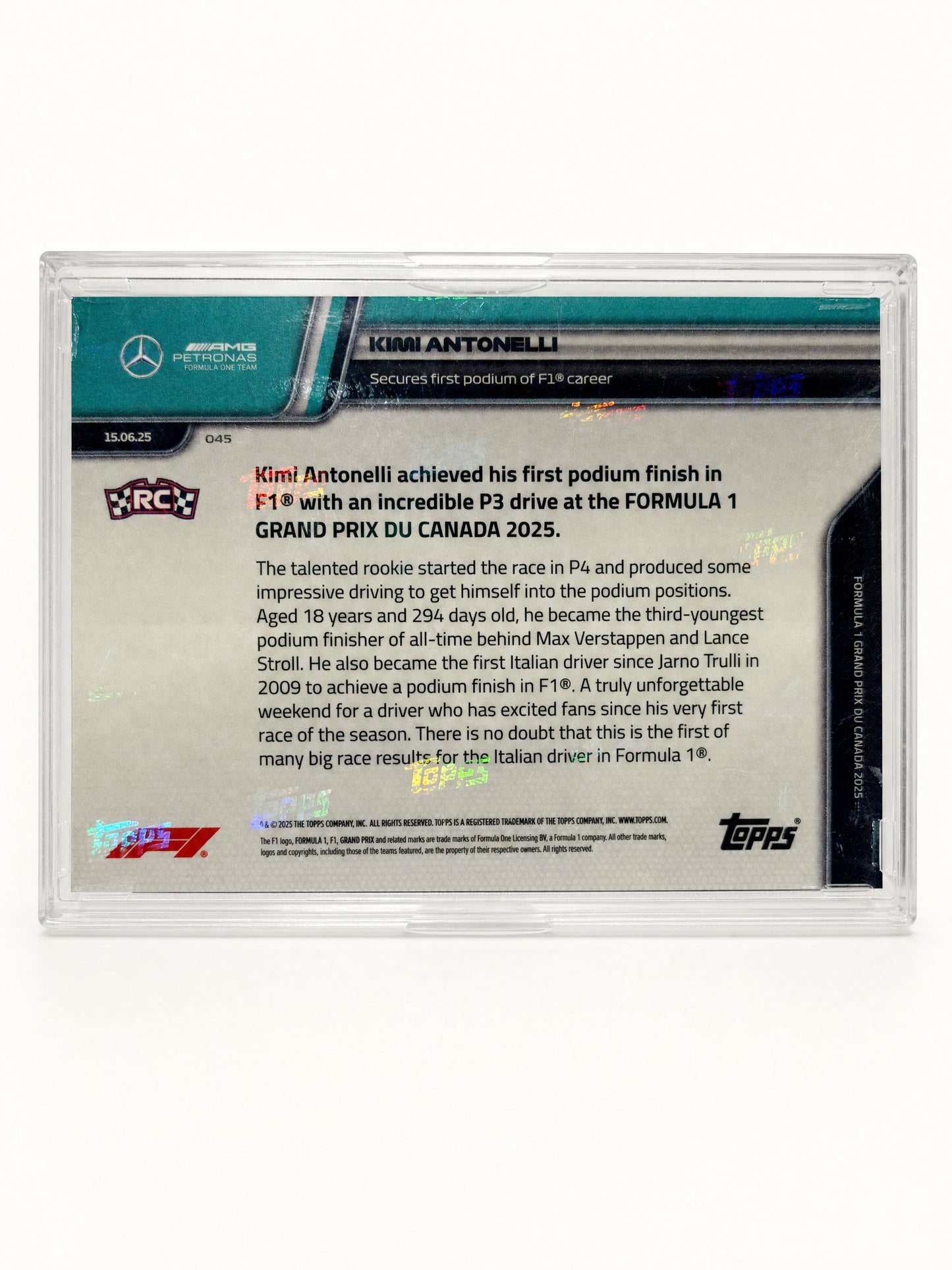 Topps Now · 15.06.25 · Kimi Antonelli first career podium — card back