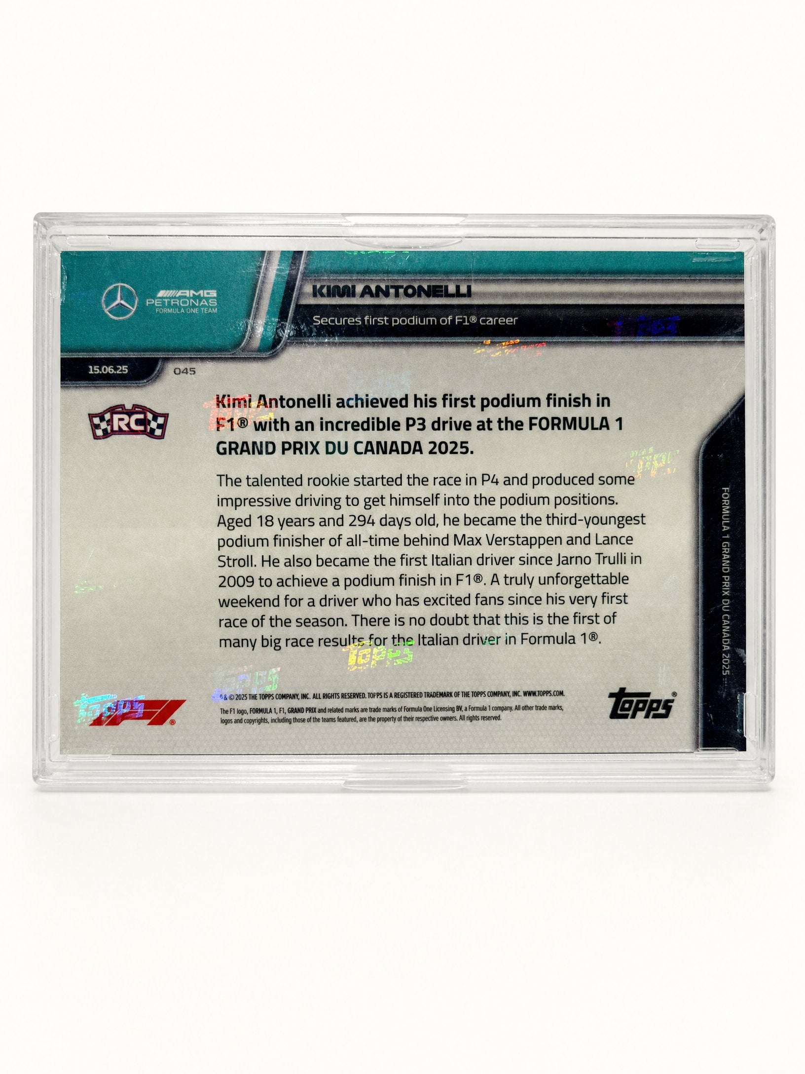 Topps Now · 15.06.25 · Kimi Antonelli first career podium — card back