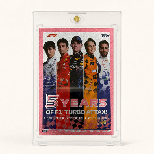 Topps Turbo Attax · 5 Years of F1 Turbo Attax · Albon, Leclerc, Verstappen, Piastri, Ricciardo · serial 12/90