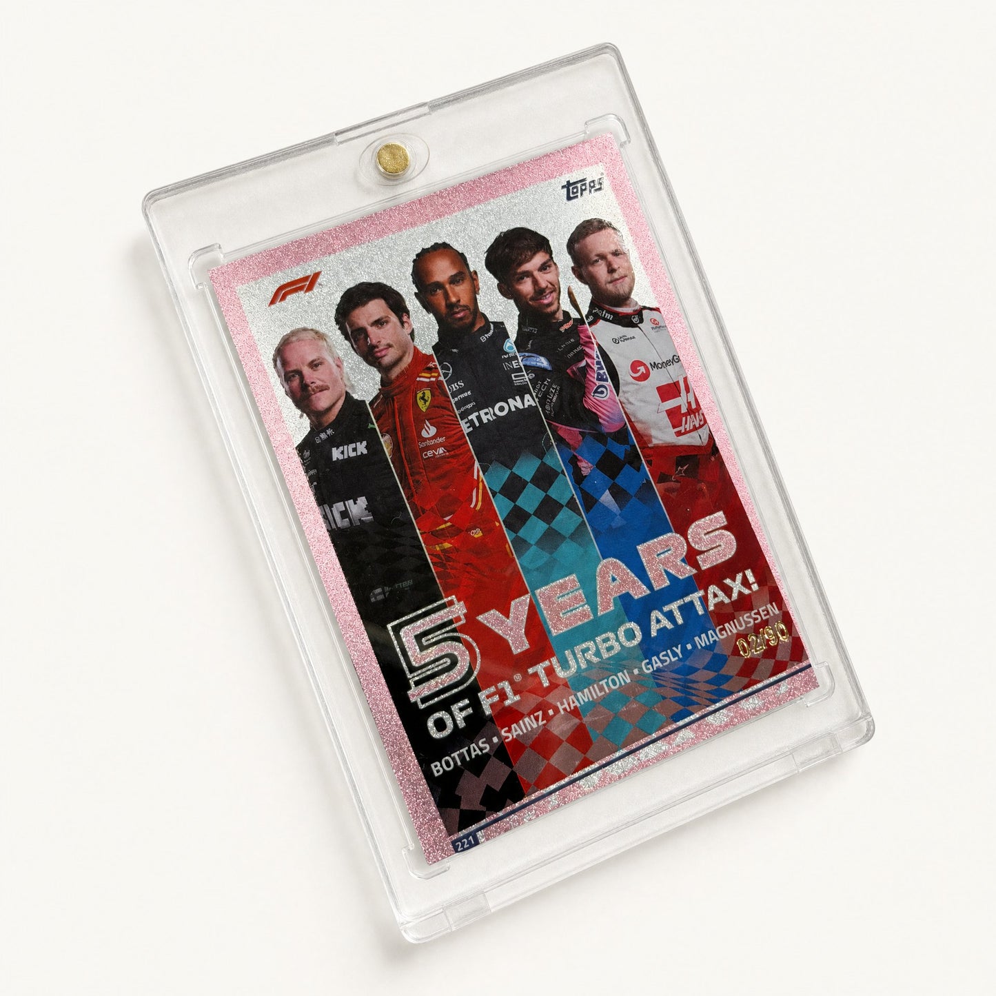 Turbo Attax · 5 Years of F1 Turbo Attax · Bottas, Sainz, Hamilton, Gasly, Magnussen · serial 02/90