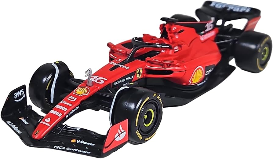 Bburago Ferrari F1 SF23 — Charles Leclerc — 1:43 · cardboard / paper-plastic carton