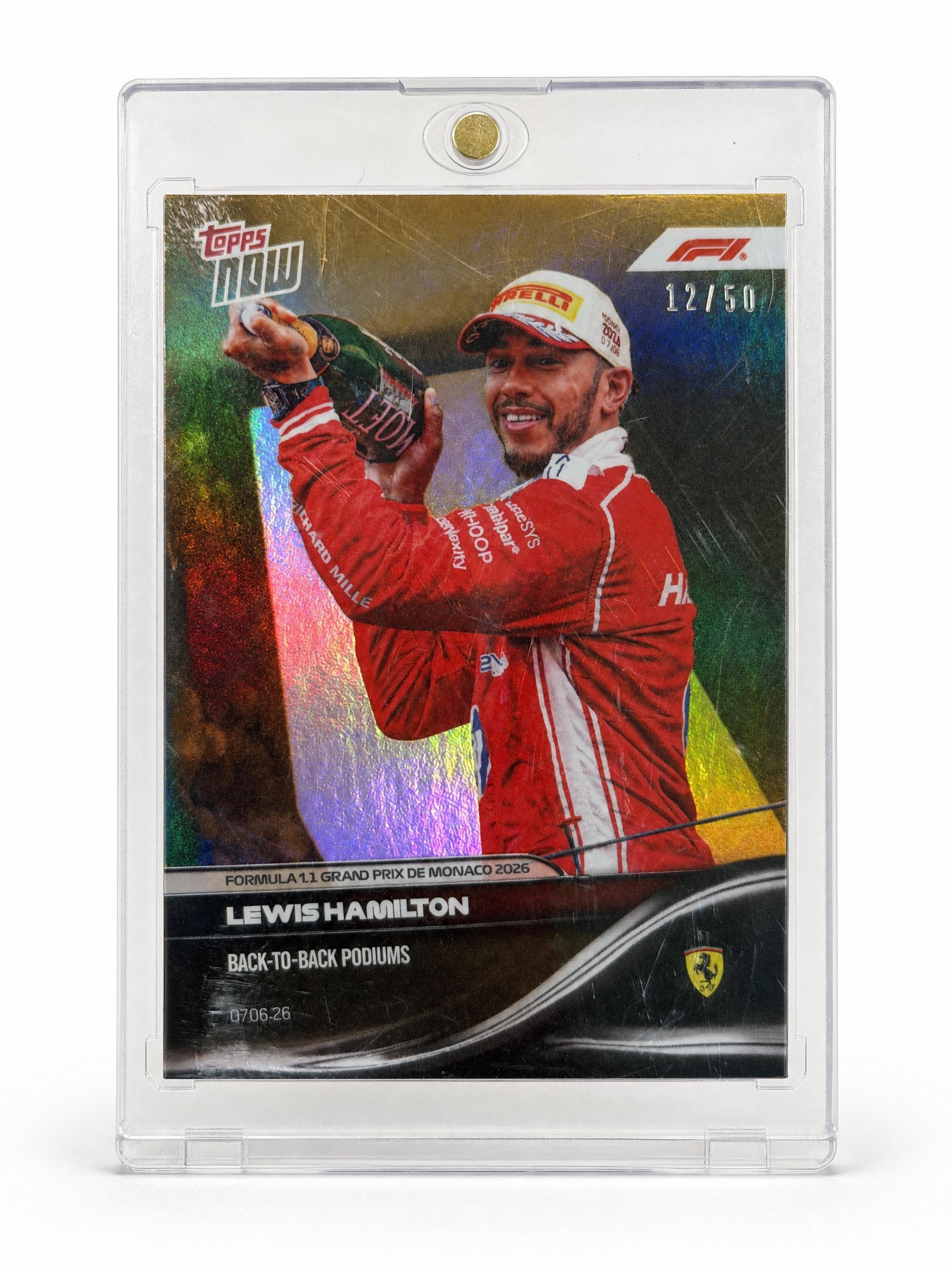 Topps Now · Lewis Hamilton back-to-back podiums · serial 12/50 — card back