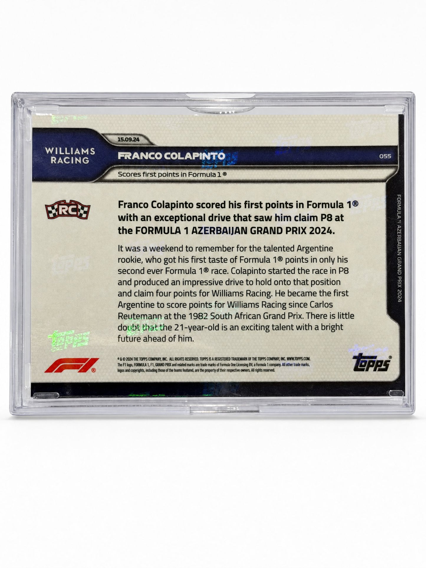 Topps Now · 15.09.24 · Franco Colapinto first F1 points — card back