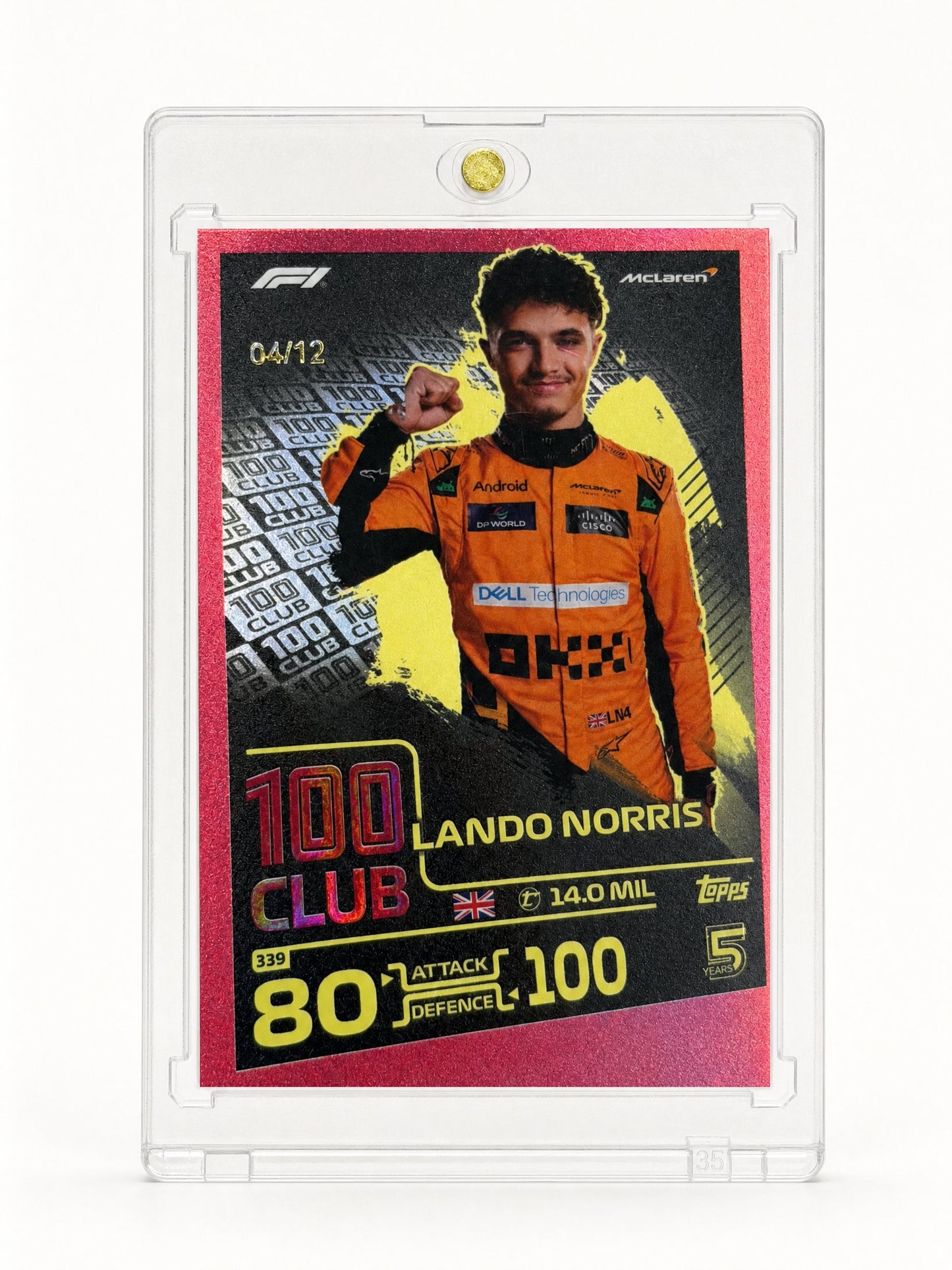 Turbo Attax · 100 Club · Lando Norris · serial 04/90 — card back