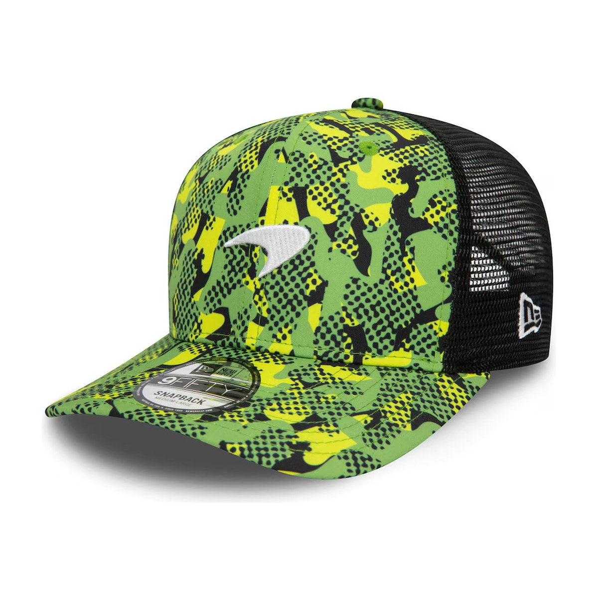 McLaren F1 Team New Era Camo Pre-Curved 9FIFTY Trucker Adjustable Hat - Green