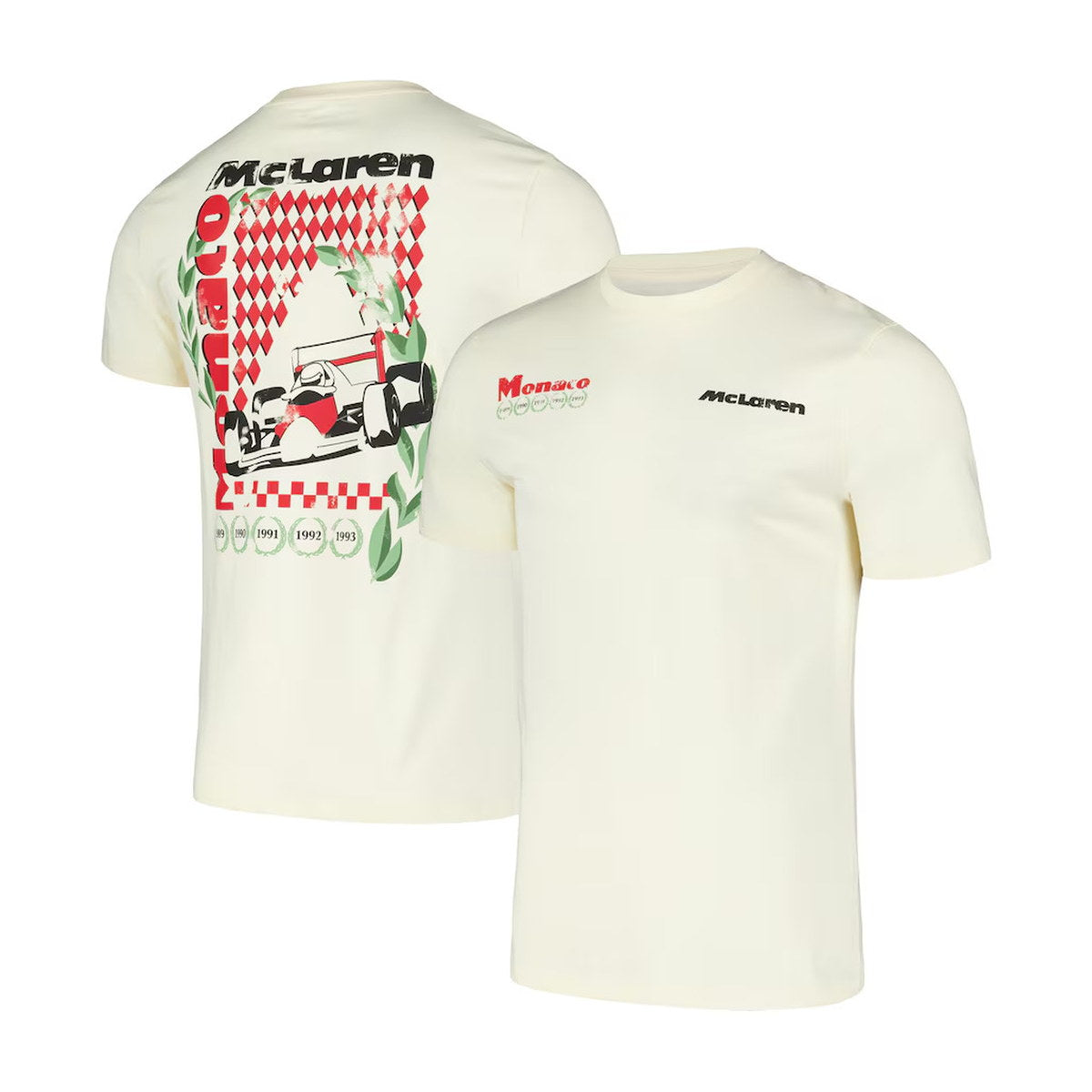 Ayrton Senna McLaren F1 Team 2024 Monaco Grand Prix Heritage T-Shirt - Cream